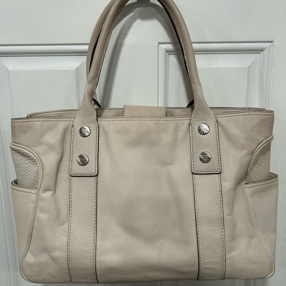 Vintage Michael Kors Vanilla Leather Tote Bag w/Silver Hardware - Picture 1 of 9